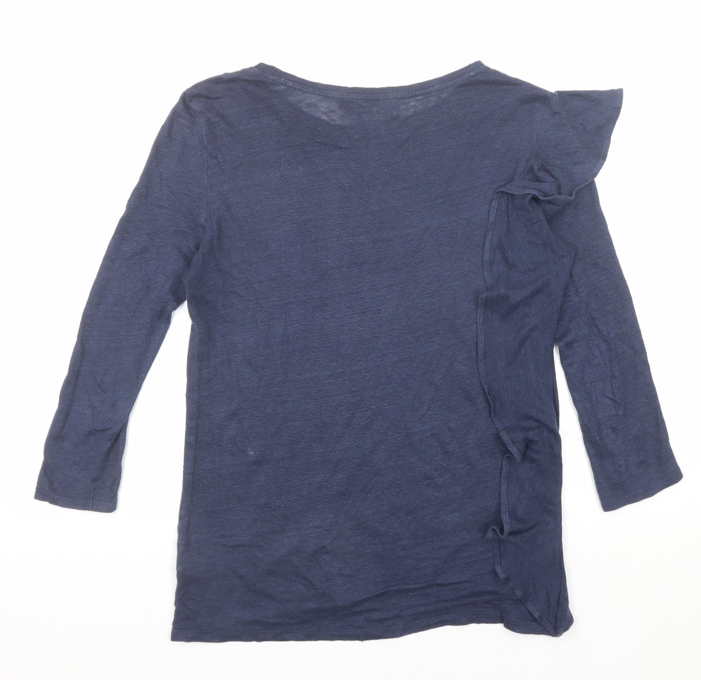 John Lewis Womens Blue Linen Basic T-Shirt Size 8 Round Neck