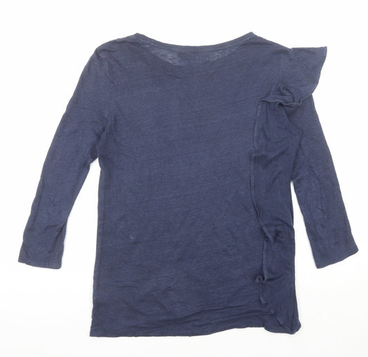 John Lewis Womens Blue Linen Basic T-Shirt Size 8 Round Neck