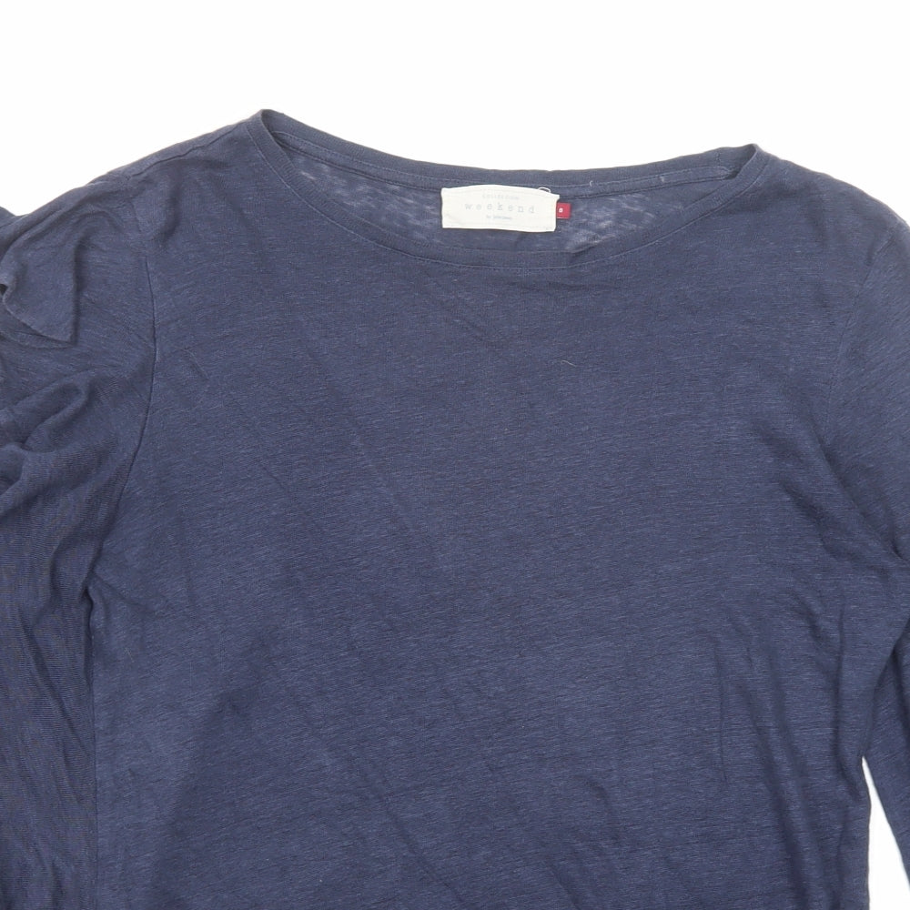 John Lewis Womens Blue Linen Basic T-Shirt Size 8 Round Neck