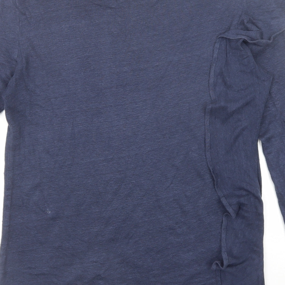 John Lewis Womens Blue Linen Basic T-Shirt Size 8 Round Neck