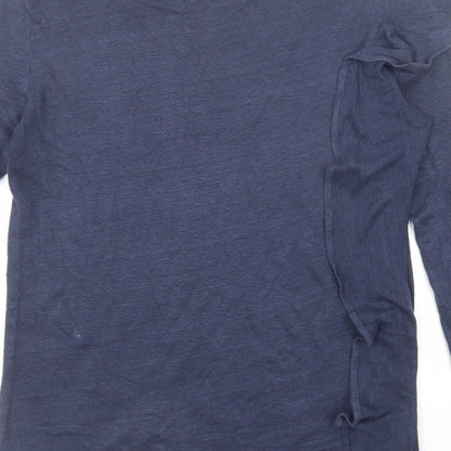 John Lewis Womens Blue Linen Basic T-Shirt Size 8 Round Neck