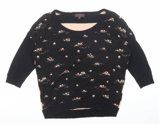 Great plains Womens Black Boat Neck Geometric Modal Pullover Jumper Size M
