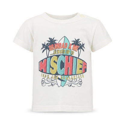 M&Co Boys White Cotton Pullover T-Shirt Size 2-3 Years Crew Neck Button - Mischief