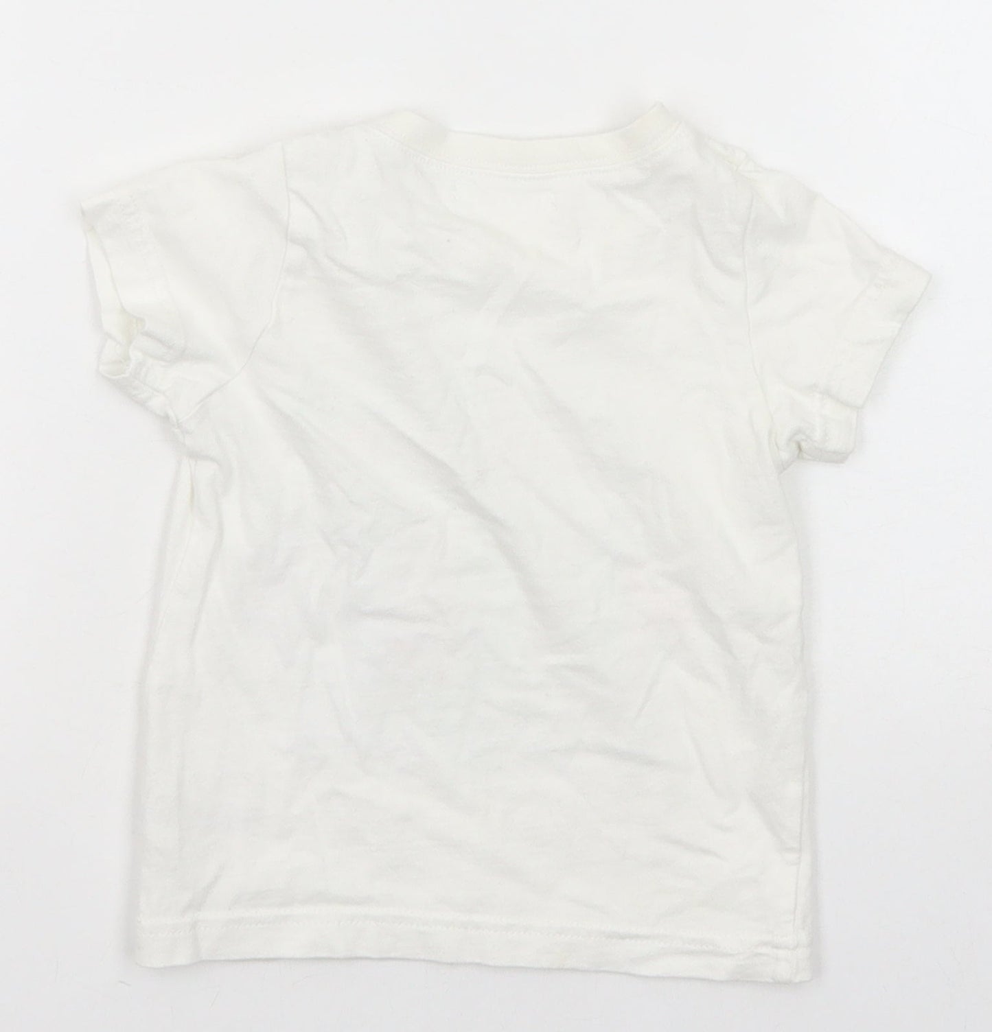 M&Co Boys White Cotton Pullover T-Shirt Size 2-3 Years Crew Neck Button - Mischief