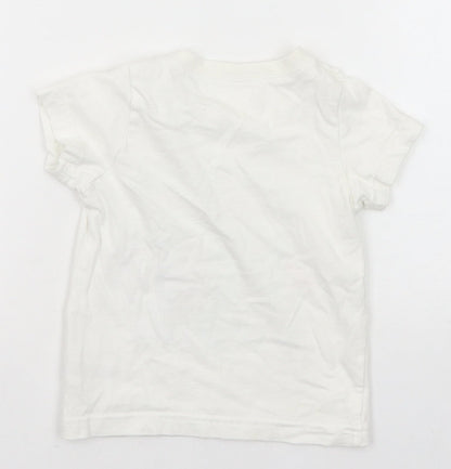 M&Co Boys White Cotton Pullover T-Shirt Size 2-3 Years Crew Neck Button - Mischief