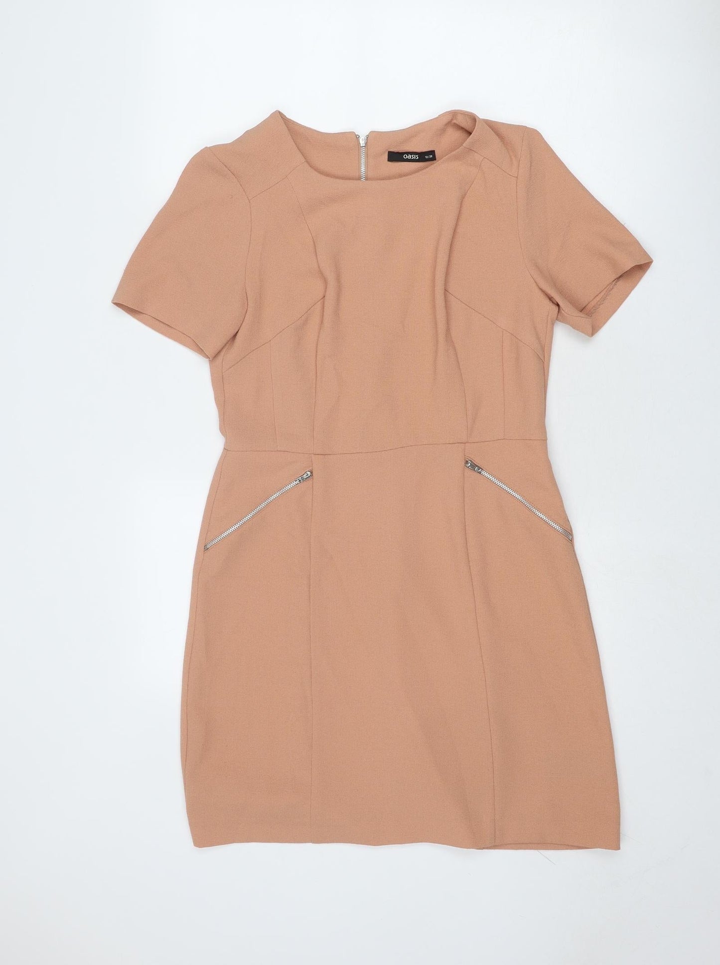 Oasis Womens Beige Polyester Shift Size 10 Round Neck Zip