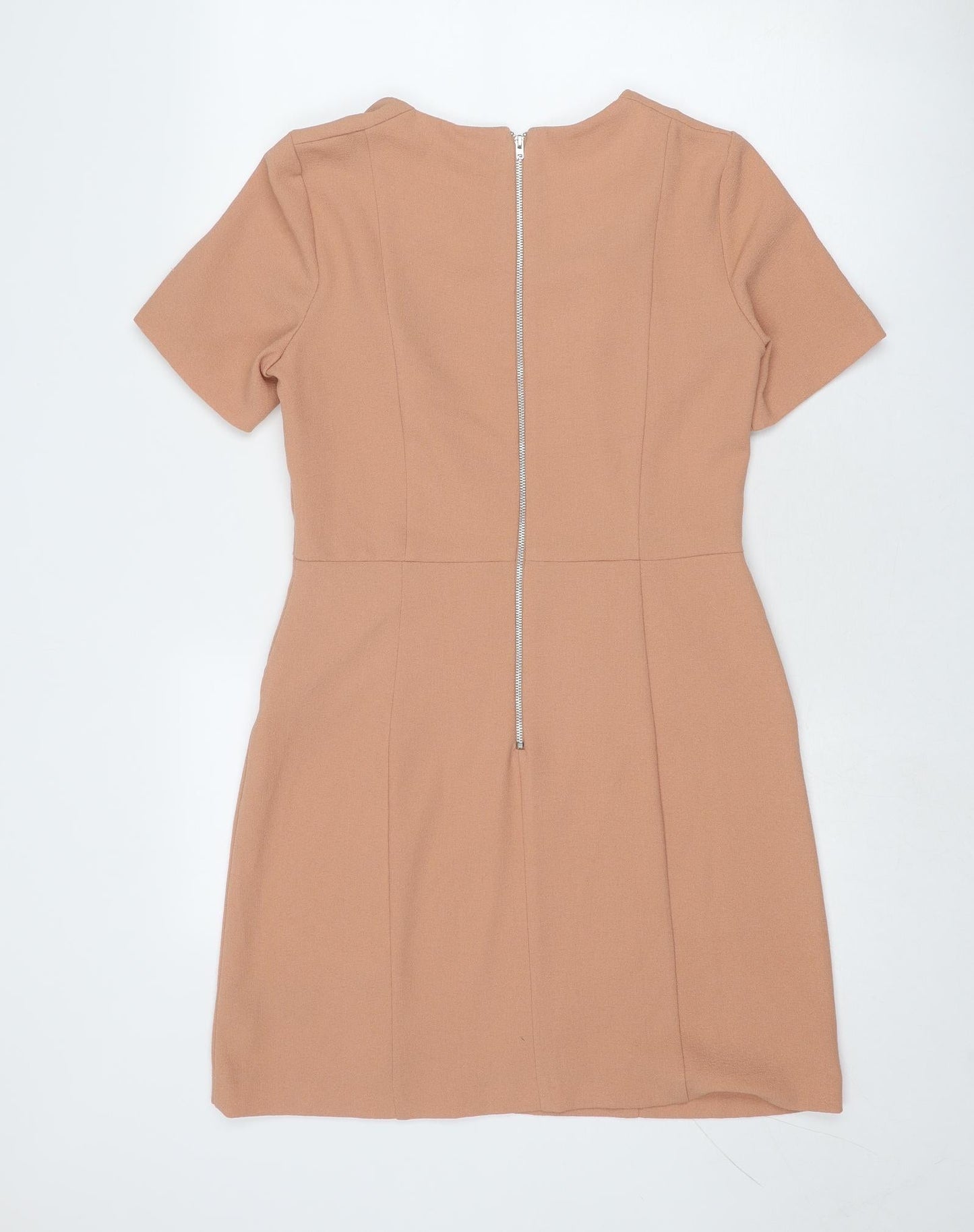 Oasis Womens Beige Polyester Shift Size 10 Round Neck Zip