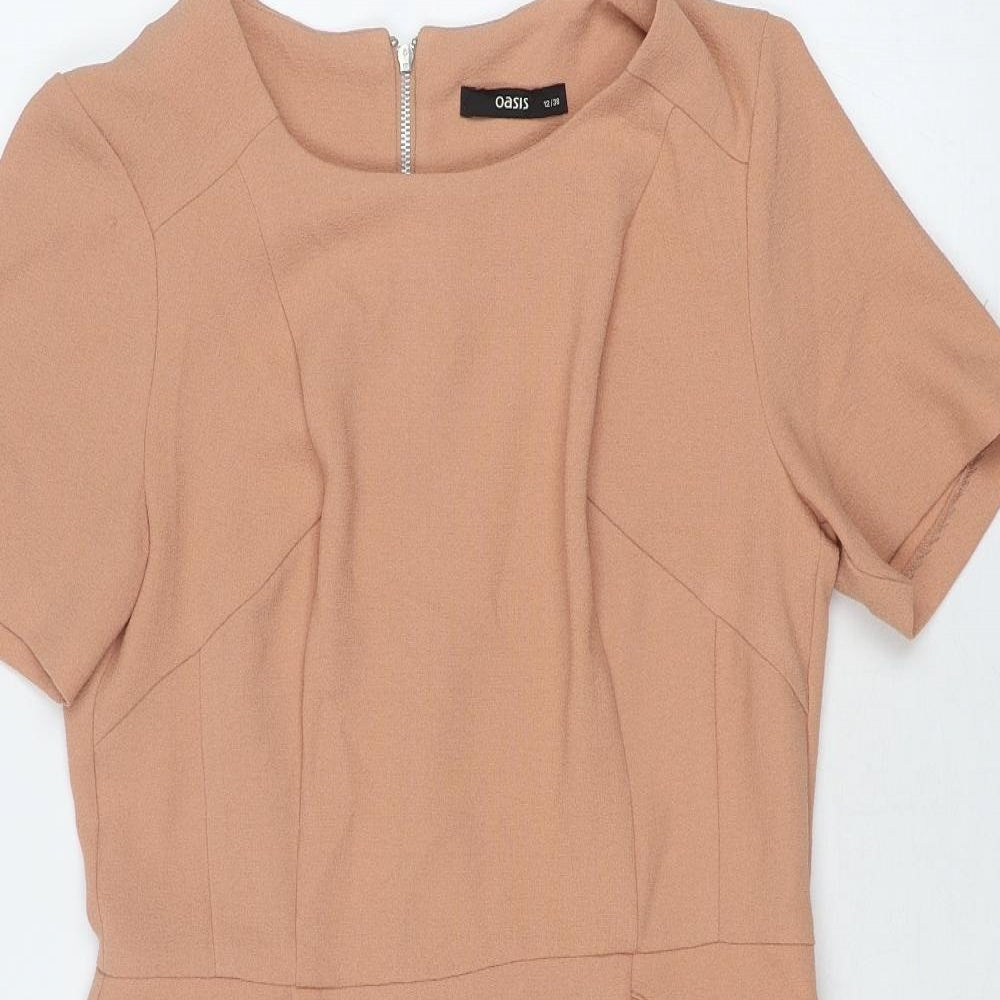 Oasis Womens Beige Polyester Shift Size 10 Round Neck Zip