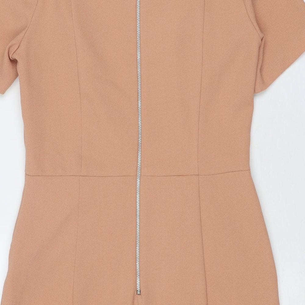 Oasis Womens Beige Polyester Shift Size 10 Round Neck Zip