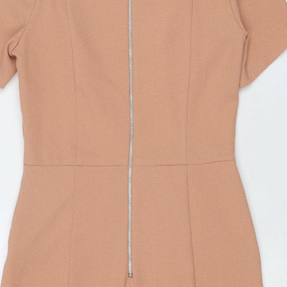 Oasis Womens Beige Polyester Shift Size 10 Round Neck Zip