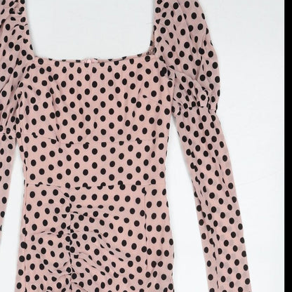 Quiz Womens Pink Polka Dot Polyester Bodycon Size 8 Square Neck Zip