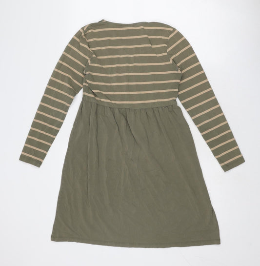 Mama-licious Womens Green Striped Cotton A-Line Size M V-Neck Pullover