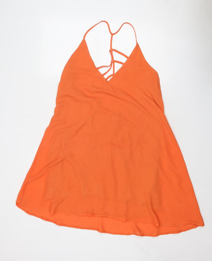 Boohoo Womens Orange Polyester A-Line Size 12 V-Neck Pullover - Open Back