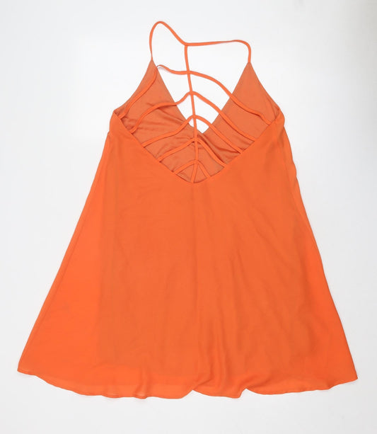 Boohoo Womens Orange Polyester A-Line Size 12 V-Neck Pullover - Open Back