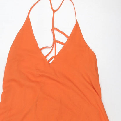 Boohoo Womens Orange Polyester A-Line Size 12 V-Neck Pullover - Open Back