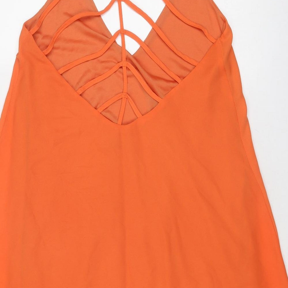 Boohoo Womens Orange Polyester A-Line Size 12 V-Neck Pullover - Open Back