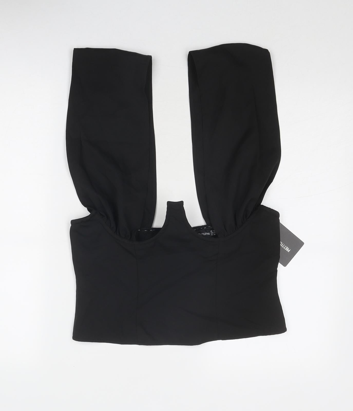 Womens UK Size 12 PRETTYLITTLETHING Black Cropped Blouse