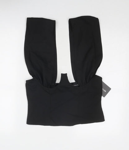 Womens UK Size 12 PRETTYLITTLETHING Black Cropped Blouse