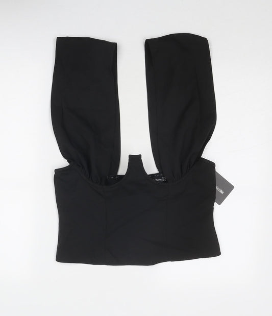Womens UK Size 12 PRETTYLITTLETHING Black Cropped Blouse