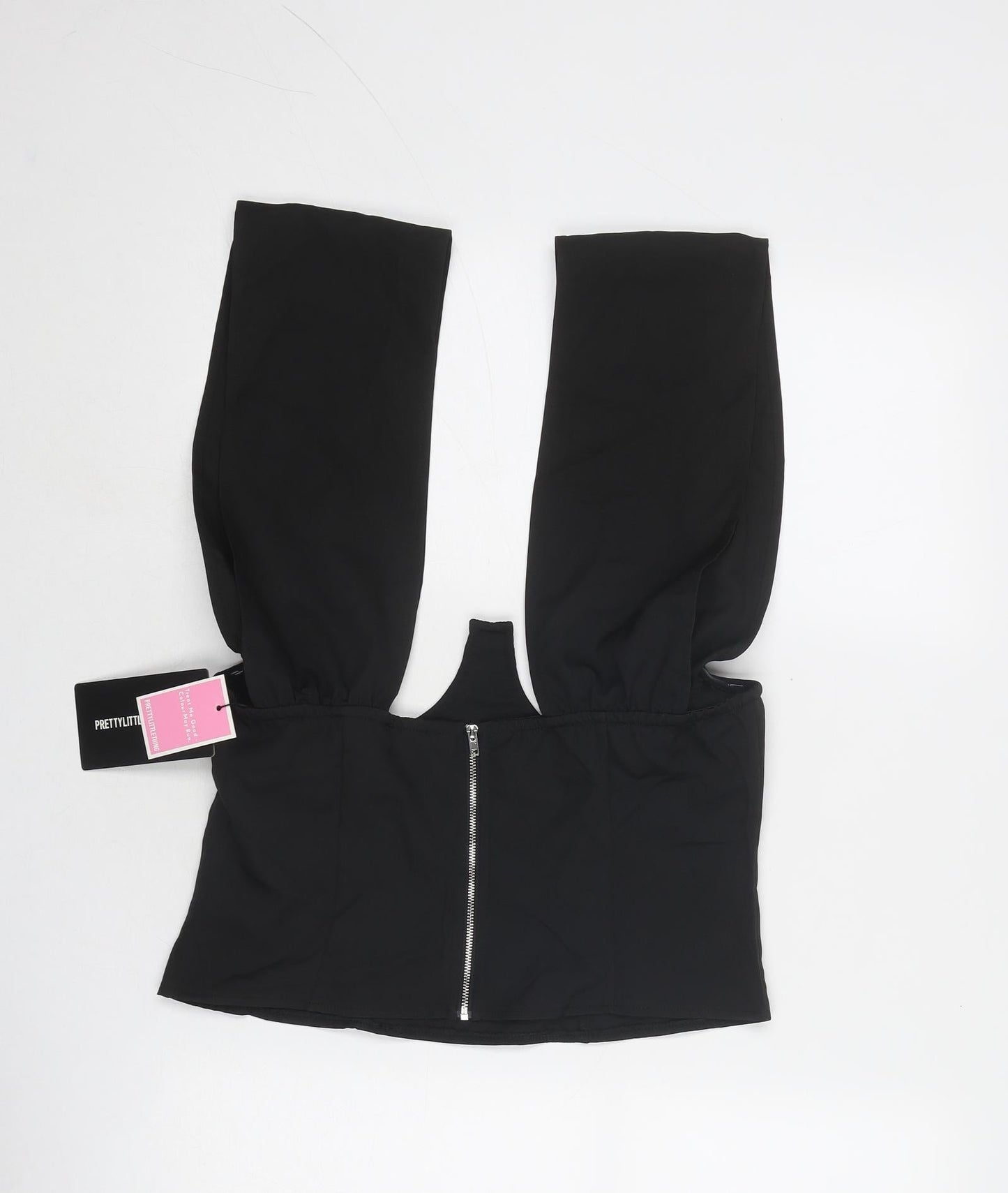 Womens UK Size 12 PRETTYLITTLETHING Black Cropped Blouse