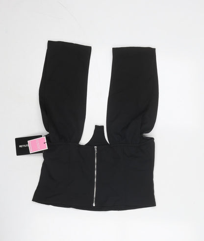 Womens UK Size 12 PRETTYLITTLETHING Black Cropped Blouse
