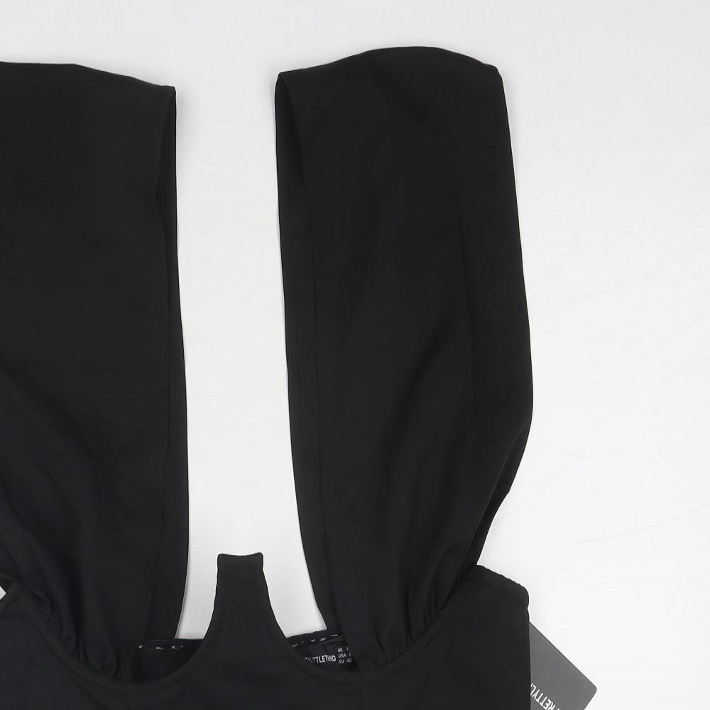 Womens UK Size 12 PRETTYLITTLETHING Black Cropped Blouse
