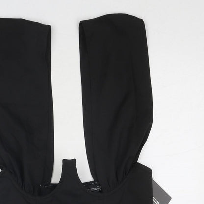 Womens UK Size 12 PRETTYLITTLETHING Black Cropped Blouse