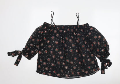Marks and Spencer Womens Black Geometric Polyester Basic Blouse Size 10 Square Neck - Cold Shoulder