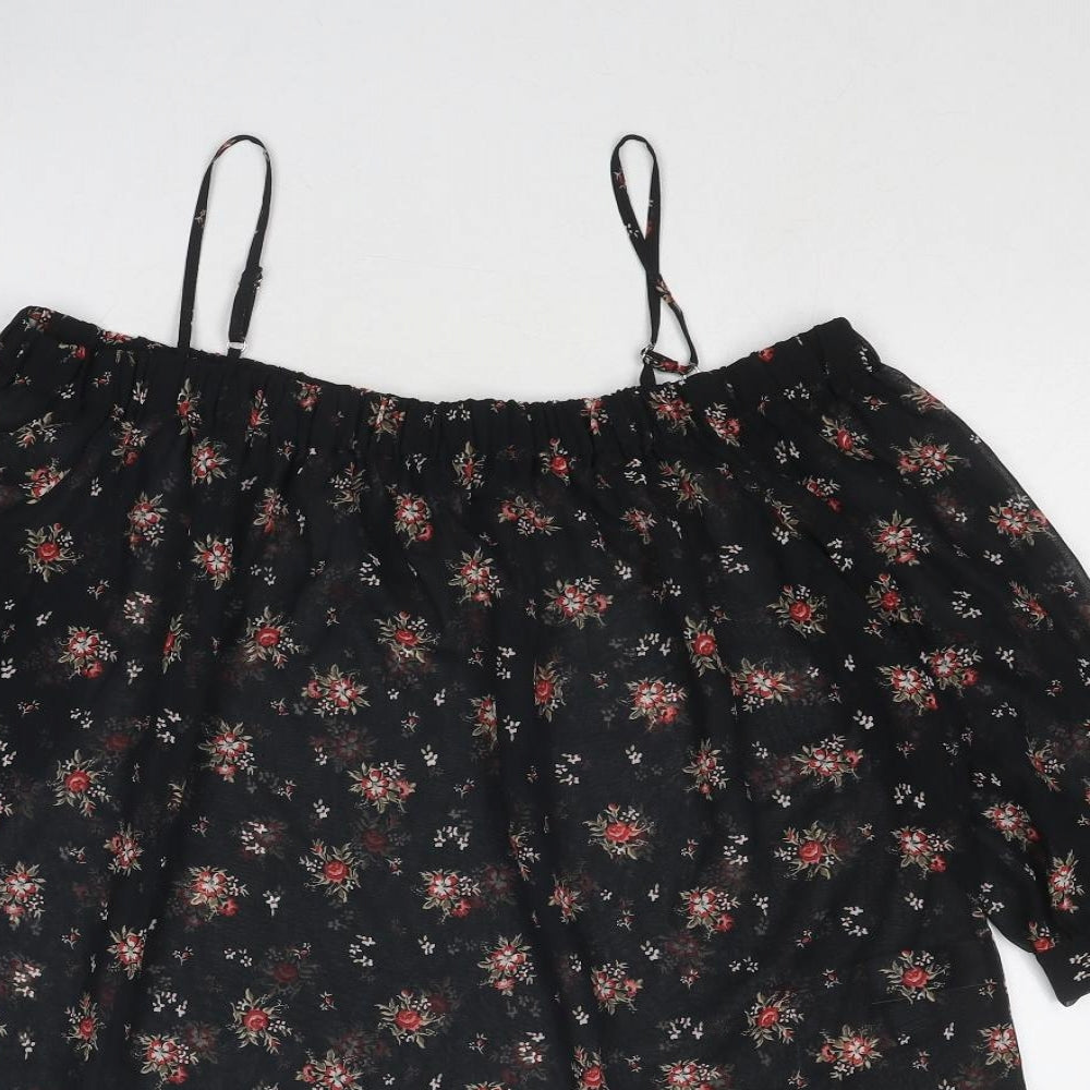 Marks and Spencer Womens Black Geometric Polyester Basic Blouse Size 10 Square Neck - Cold Shoulder