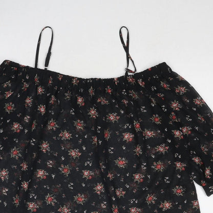 Marks and Spencer Womens Black Geometric Polyester Basic Blouse Size 10 Square Neck - Cold Shoulder