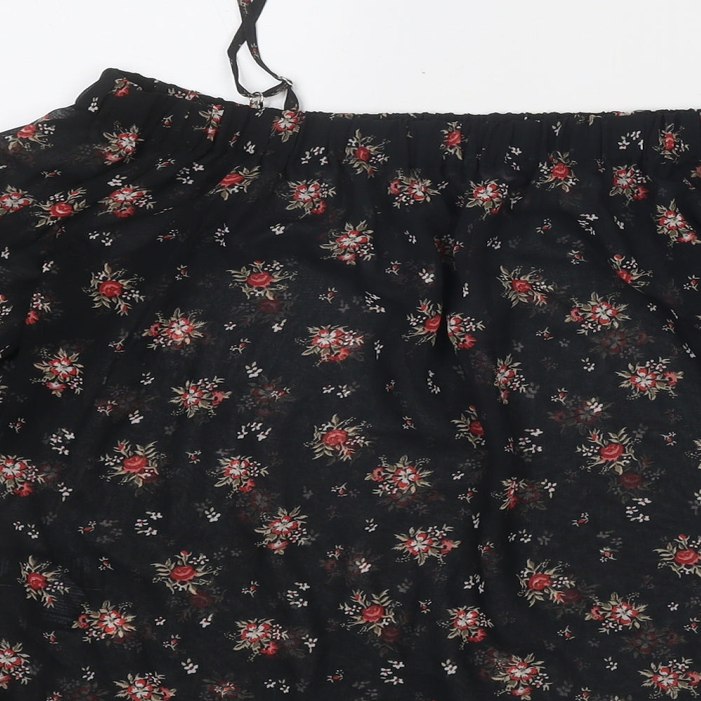 Marks and Spencer Womens Black Geometric Polyester Basic Blouse Size 10 Square Neck - Cold Shoulder