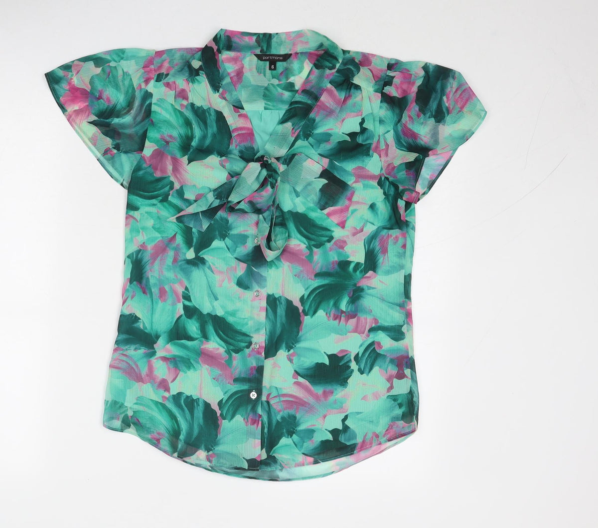 Portmans Womens Green Geometric Polyester Basic Blouse Size 6 V-Neck