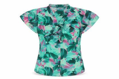 Portmans Womens Green Geometric Polyester Basic Blouse Size 6 V-Neck