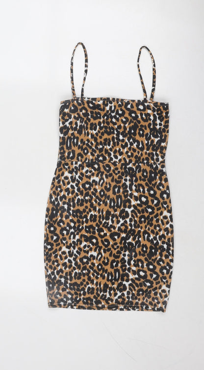 Daisy Street Womens Brown Animal Print Polyester Bodycon Size 8 Square Neck Pullover - Leopard Pattern