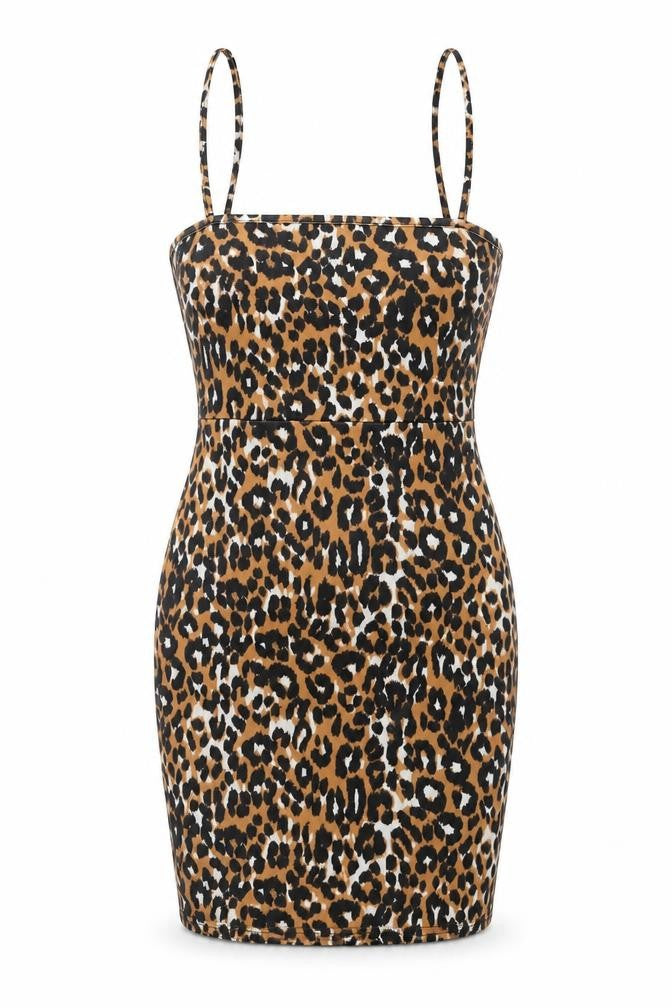 Daisy Street Womens Brown Animal Print Polyester Bodycon Size 8 Square Neck Pullover - Leopard Pattern