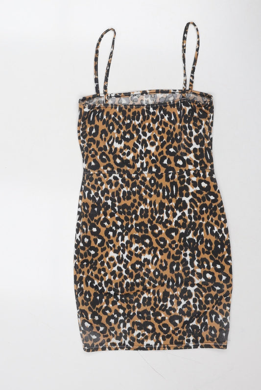 Daisy Street Womens Brown Animal Print Polyester Bodycon Size 8 Square Neck Pullover - Leopard Pattern