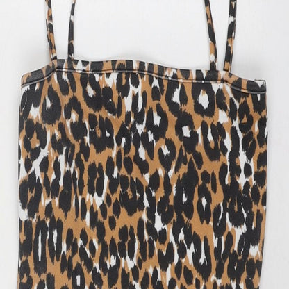 Daisy Street Womens Brown Animal Print Polyester Bodycon Size 8 Square Neck Pullover - Leopard Pattern