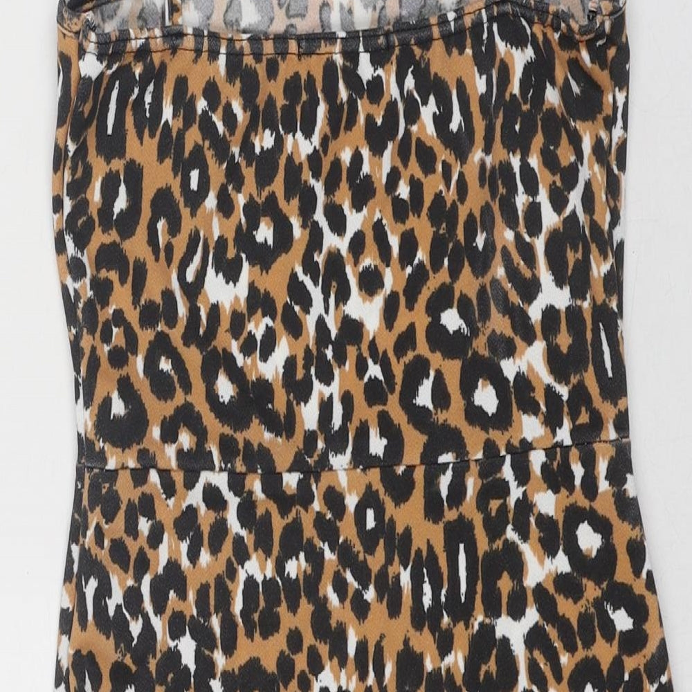 Daisy Street Womens Brown Animal Print Polyester Bodycon Size 8 Square Neck Pullover - Leopard Pattern