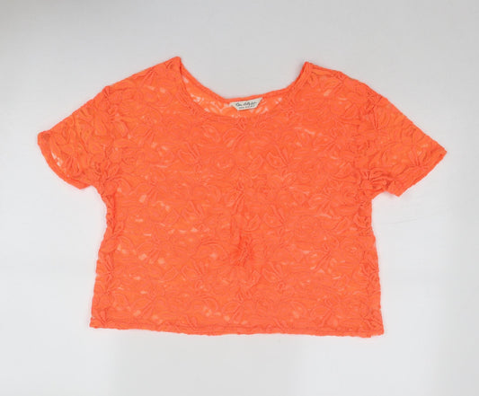 Miss Selfridge Womens Orange Geometric Polyester Basic Blouse Size 14 Round Neck