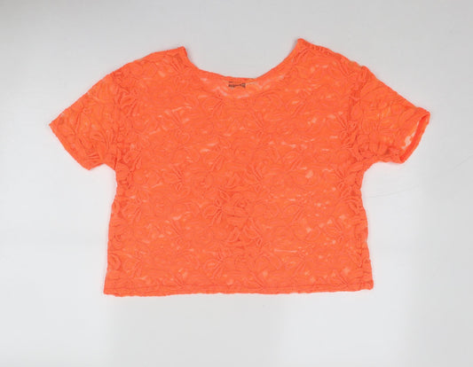 Miss Selfridge Womens Orange Geometric Polyester Basic Blouse Size 14 Round Neck
