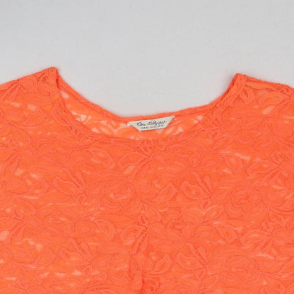 Miss Selfridge Womens Orange Geometric Polyester Basic Blouse Size 14 Round Neck