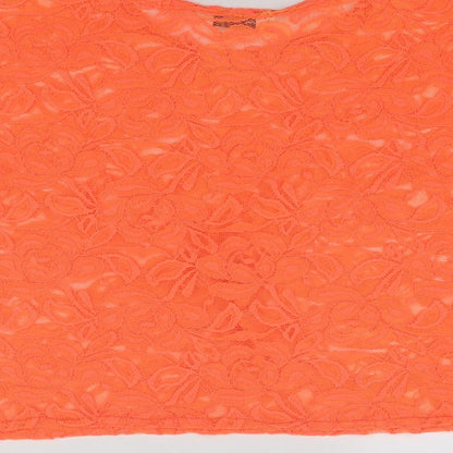 Miss Selfridge Womens Orange Geometric Polyester Basic Blouse Size 14 Round Neck