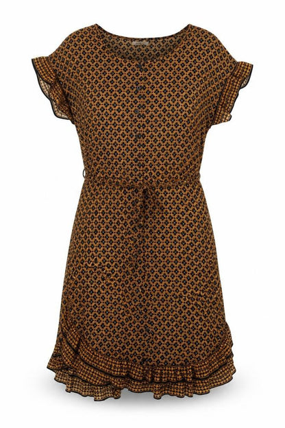 Max Studio Womens Brown Geometric Polyester Skater Dress Size XS Round Neck Button