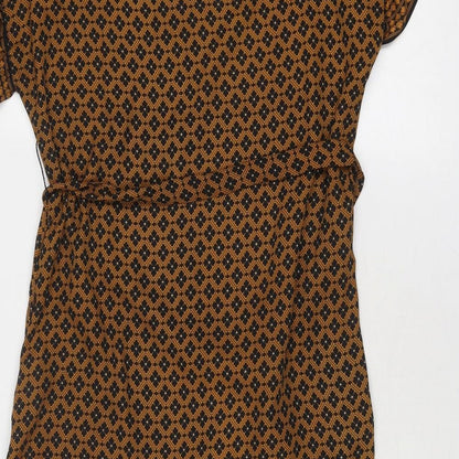 Max Studio Womens Brown Geometric Polyester Skater Dress Size XS Round Neck Button