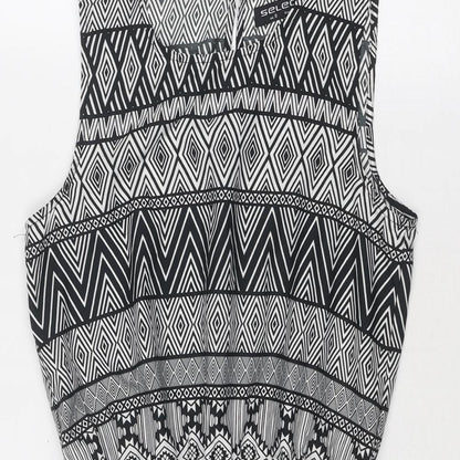 Select Womens Black Geometric Polyester Skater Dress Size 8 Round Neck Button