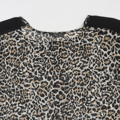 Marina Kaneva Womens Brown Animal Print Polyester Basic Blouse Size 8 Round Neck - Leopard Print