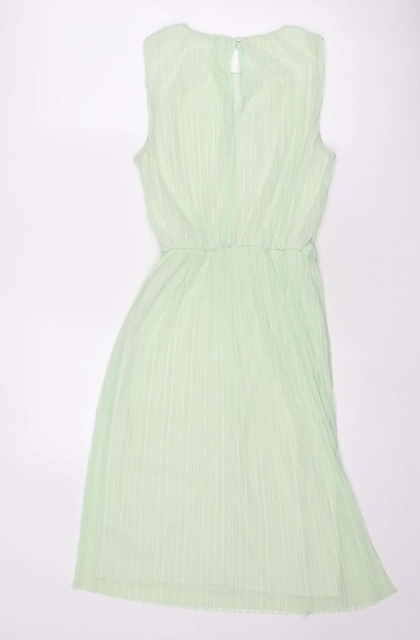 Miss Selfridge Womens Green Polyester Trapeze & Swing Size 10 Round Neck Button