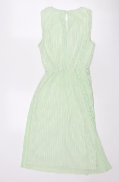 Miss Selfridge Womens Green Polyester Trapeze & Swing Size 10 Round Neck Button