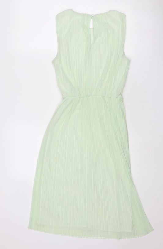 Miss Selfridge Womens Green Polyester Trapeze & Swing Size 10 Round Neck Button