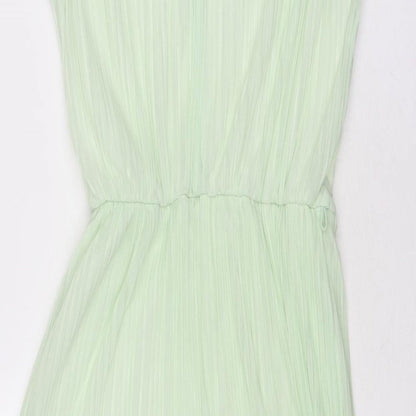 Miss Selfridge Womens Green Polyester Trapeze & Swing Size 10 Round Neck Button